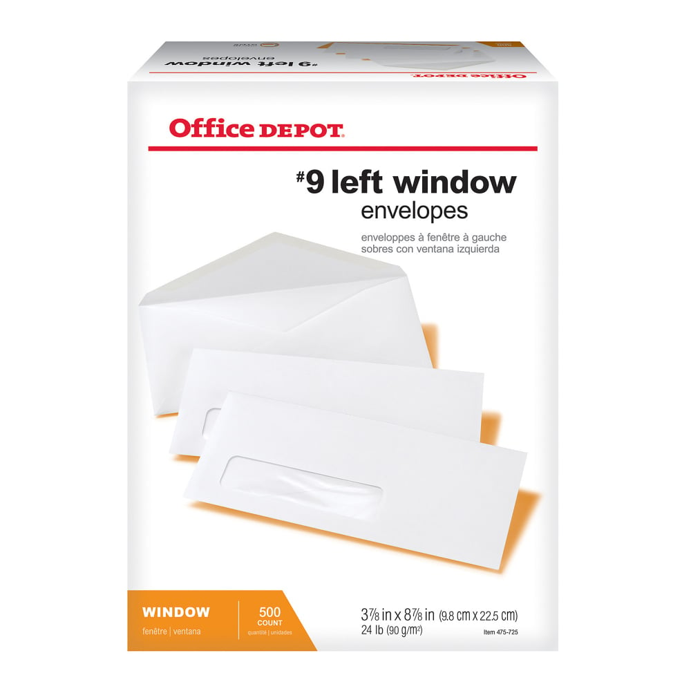 Office Depot Brand Envelopes, Left Window, 3-7/8in x 8-7/8in, Gummed Seal, White, Box Of 500 (Min Order Qty 4) MPN:ODP77160