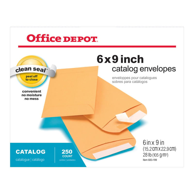 Office Depot Brand Manila Catalog Envelopes, 6in x 9in, Clean Seal, Brown Kraft, Box Of 250 (Min Order Qty 5) MPN:ODP77918