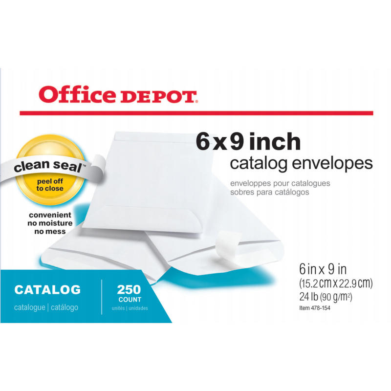 Office Depot Brand 6in x 9in Catalog Envelopes, Clean Seal, White, Box Of 250 (Min Order Qty 5) MPN:ODP77919