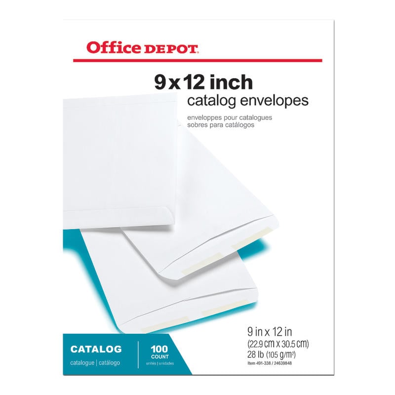 Office Depot Brand Catalog Envelopes, 9in x 12in, Gummed Seal, White, Box Of 100 (Min Order Qty 6) MPN:OM96570