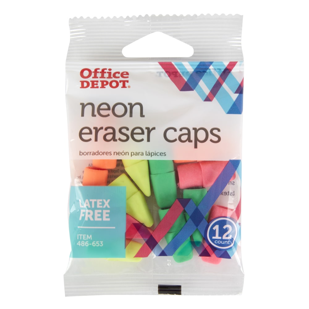 Office Depot Brand Neon Eraser Caps, Assorted Colors, Pack Of 12 (Min Order Qty 103) MPN:OD16003