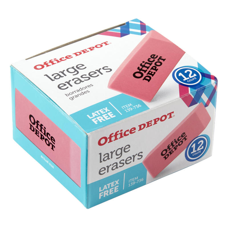 Office Depot Brand Pink Bevel Erasers, Large, Pack Of 12 (Min Order Qty 57) MPN:RW139736