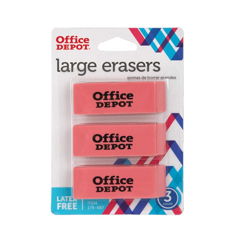 Office Depot Brand Beveled Erasers, Pink, Pack Of 3 Erasers (Min Order Qty 193) MPN:RW179487