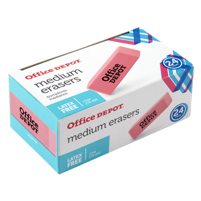 Office Depot Brand Pink Bevel Erasers, Medium, Box Of 24 (Min Order Qty 6) MPN:RW279632