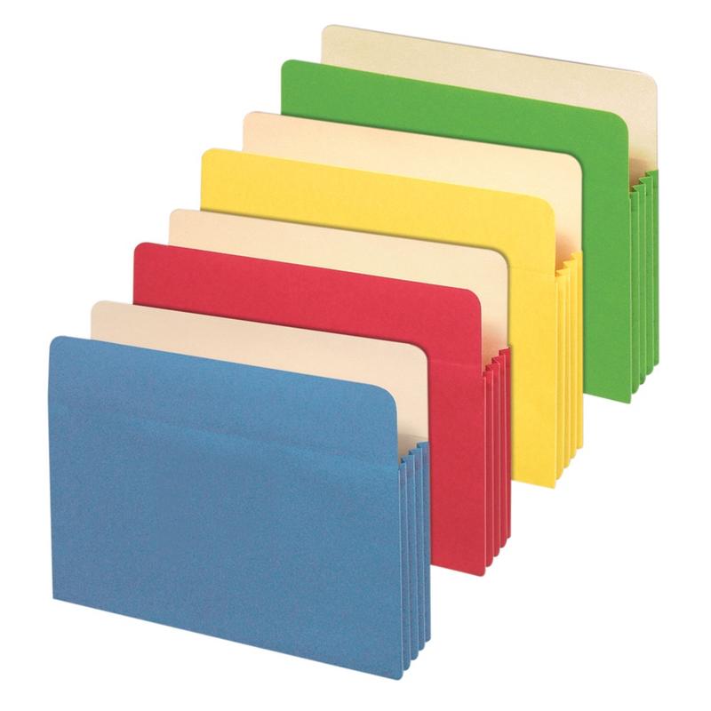 Office Depot Brand File Cabinet Pockets, Letter Size, 3-1/2in Expansion, Assorted Colors, Pack Of 5 (Min Order Qty 9) MPN:422089OD