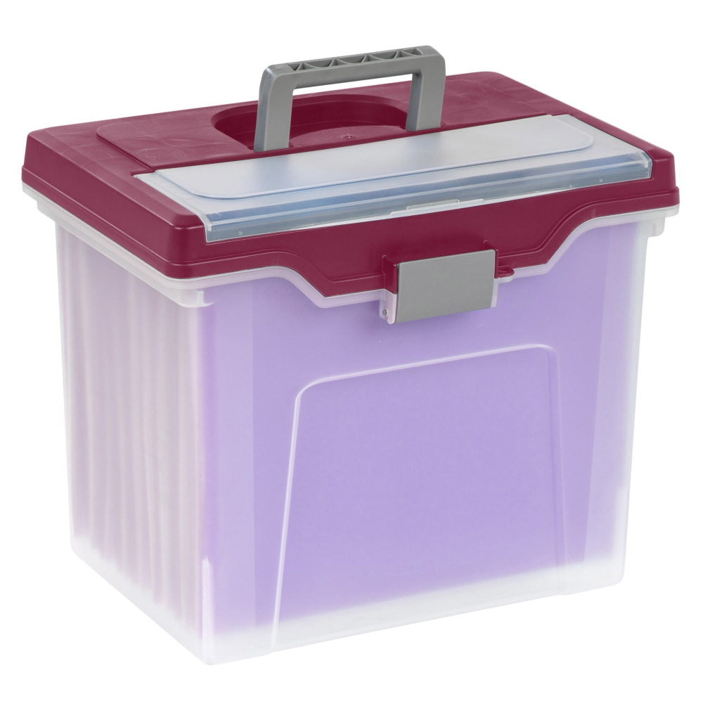 Office Depot Brand Mobile File Box, Large, Letter Size, 11 5/8inH x 13 3/6inW x 10inD, Clear/Burgundy (Min Order Qty 6) MPN:110986