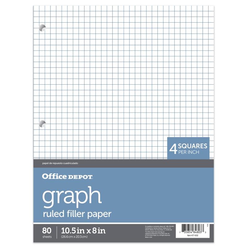 Office Depot Brand Quadrille-Ruled Notebook Filler Paper, 8in x 10 1/2in, White, Pack Of 80 Sheets (Min Order Qty 72) MPN:19013