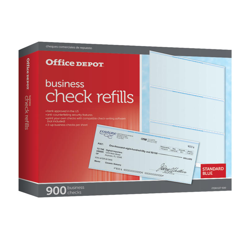 Office Depot Brand Standard Blue Business Check Refills, Box Of 900 (Min Order Qty 3) MPN:9295