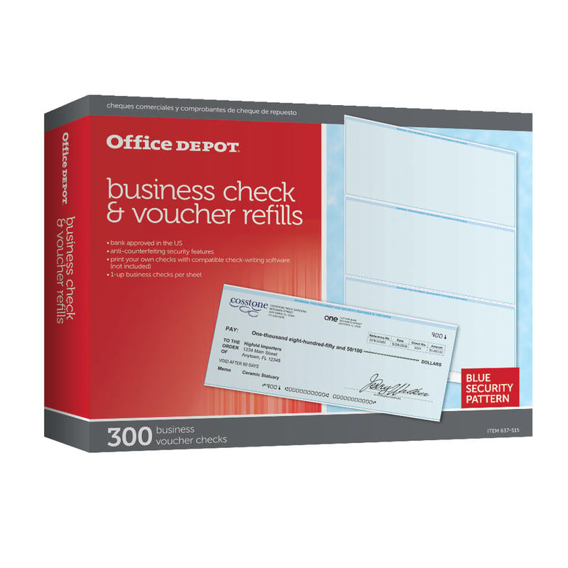 Office Depot Brand Business Check Refill Pack, 1-Part, Pack Of 300 (Min Order Qty 3) MPN:9296