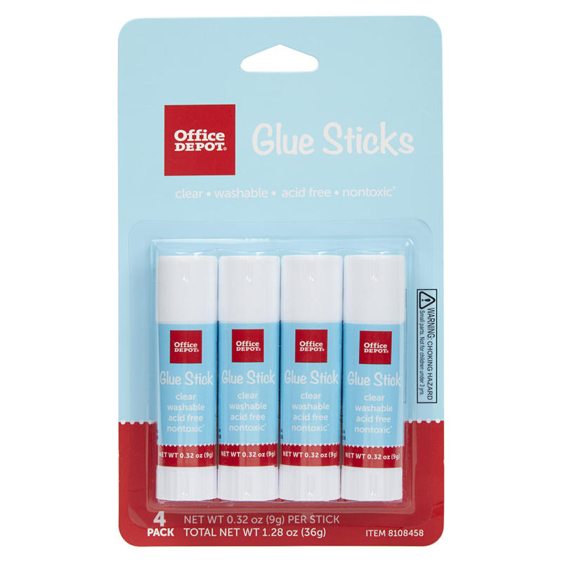 Office Depot Brand Glue Sticks, 0.32 Oz, Clear, Pack Of 4 Glue Sticks (Min Order Qty 54) MPN:812195