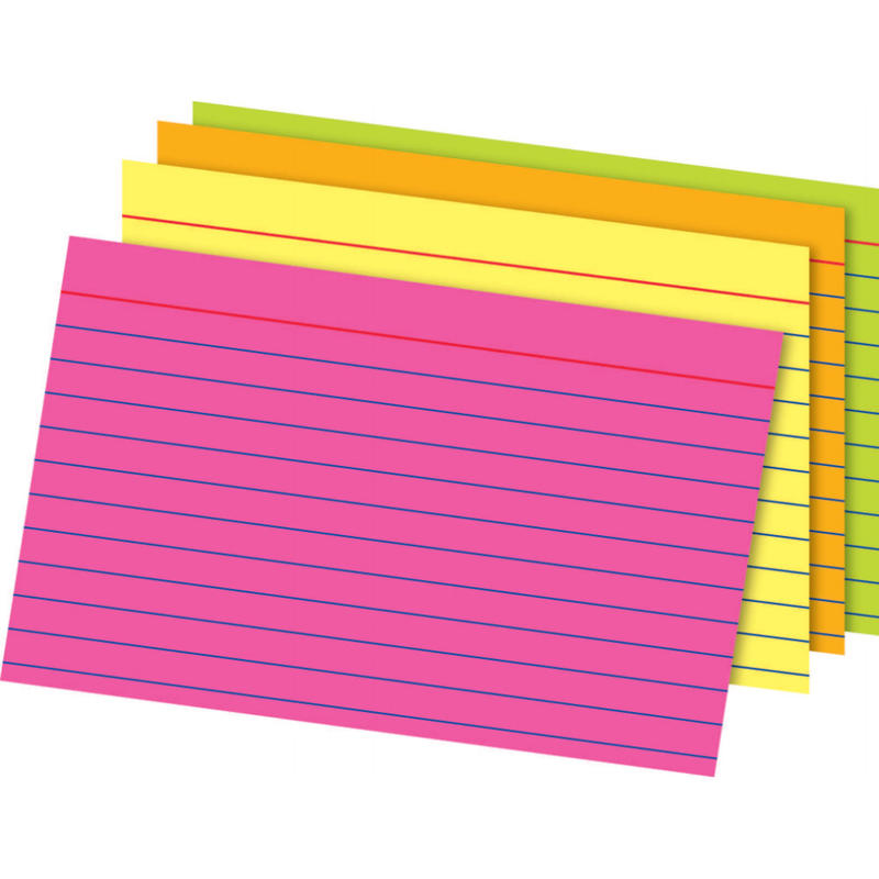 Office Depot Brand Glow Index Cards, 4in x 6in, Assorted Colors, Pack Of 100 (Min Order Qty 11) MPN:OD99755