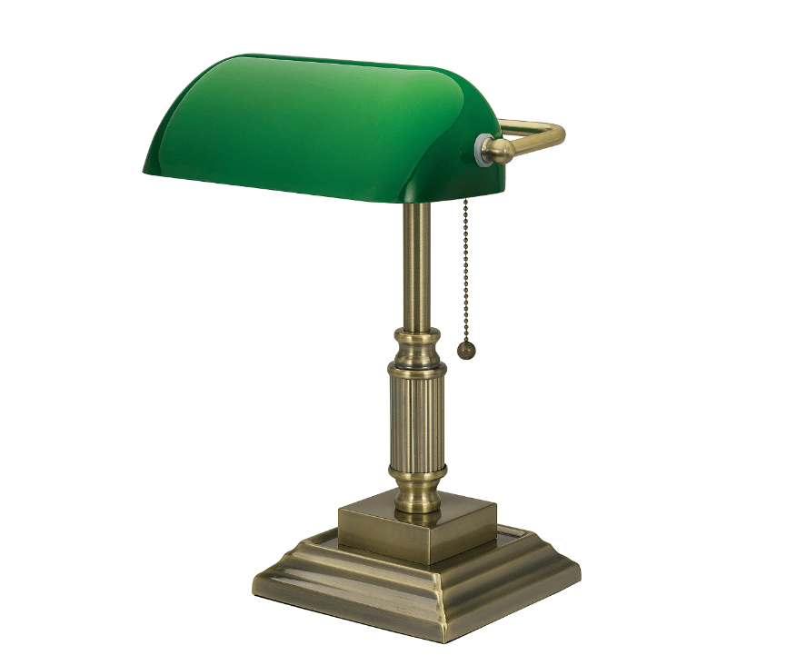 Realspace Traditional Bankers LED Lamp, 14-3/4inH, Green/Antique Brass (Min Order Qty 2) MPN:RSVS688029AB