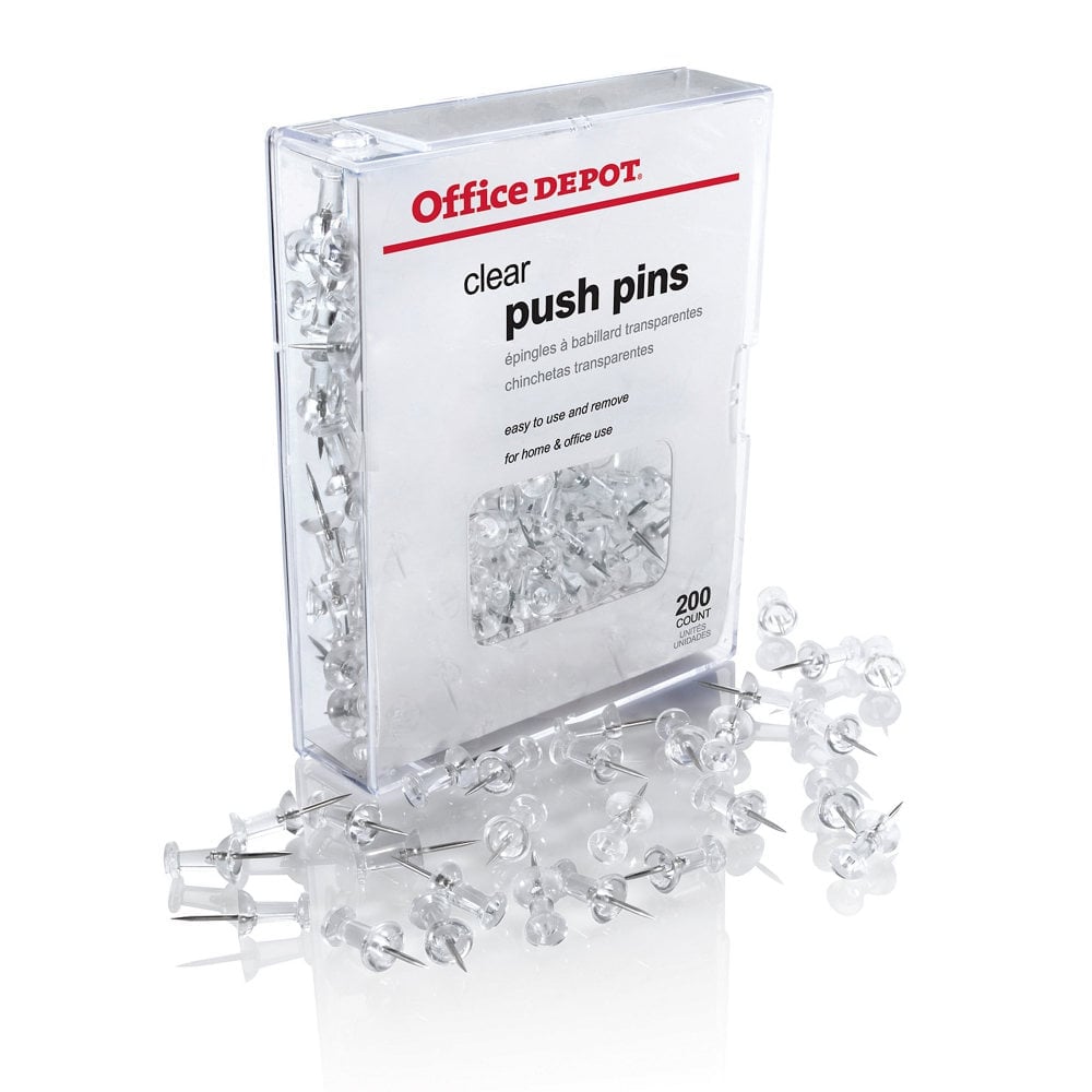 Office Depot Brand Pushpins, Round, 1/2in, Clear, Pack Of 200 (Min Order Qty 45) MPN:AV14-1048