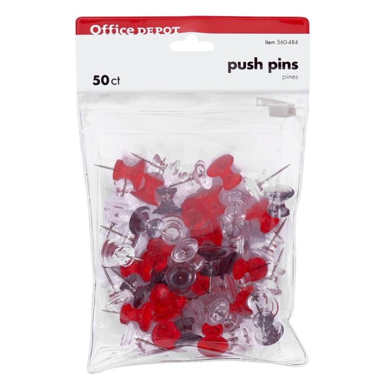 Office Depot Brand Pushpins, 7/16in, Assorted Colors, Pack Of 50 (Min Order Qty 47) MPN:PP-LAR-50