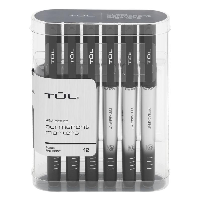 TUL Permanent Markers, Fine Point, Silver Barrel, Black Ink, Pack Of 12 Markers (Min Order Qty 7) MPN:P-3129G12/BK