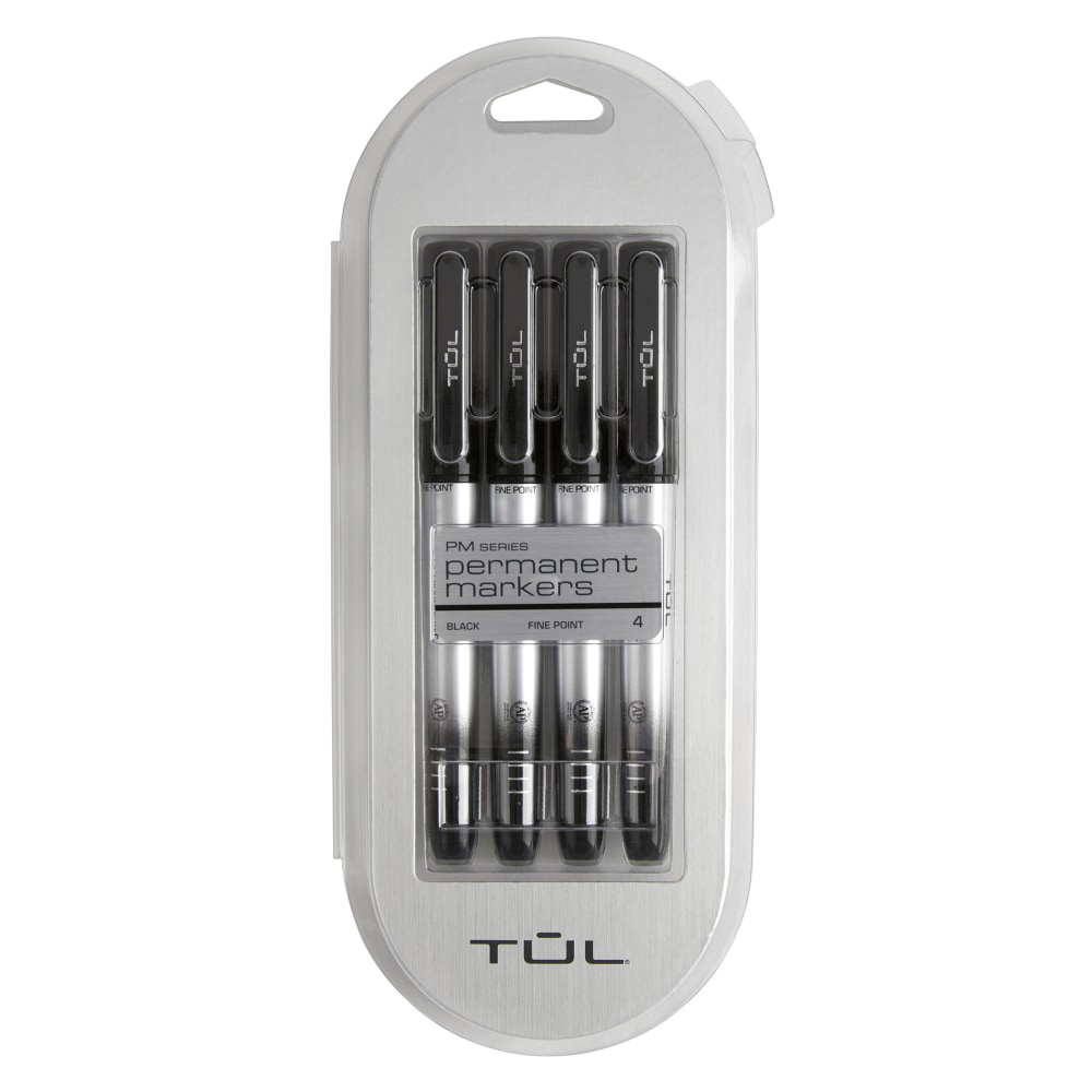 TUL Permanent Markers, Fine Point, Silver Barrel, Black Ink, Pack Of 4 Markers (Min Order Qty 22) MPN:P-319G4/1