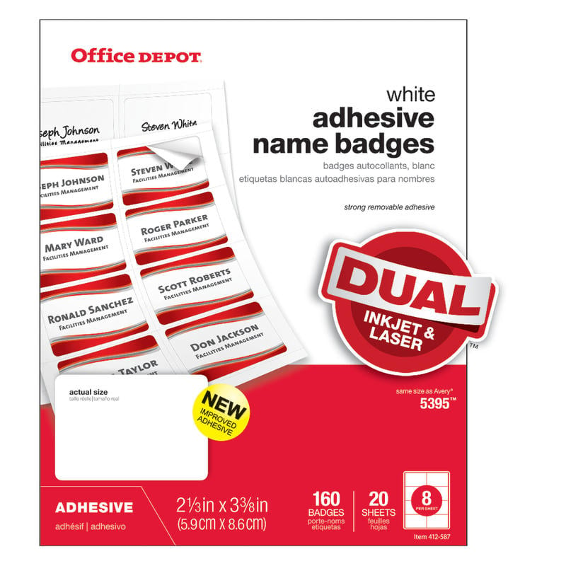 Office Depot Brand Adhesive Name Badges, 2-1/3in x 3-3/8in, White, Pack Of 160 (Min Order Qty 26) MPN:OD98843