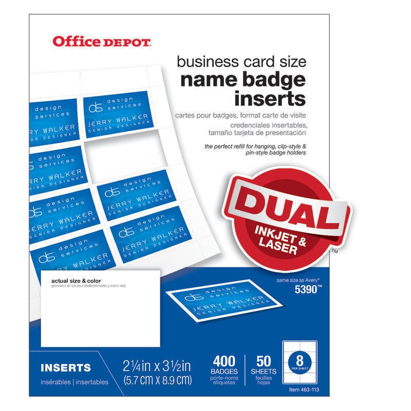 Office Depot Brand Badge Inserts, Business Card Size, 2 1/4in x 3 1/2in, White, Pack Of 400 (Min Order Qty 14) MPN:OD98846