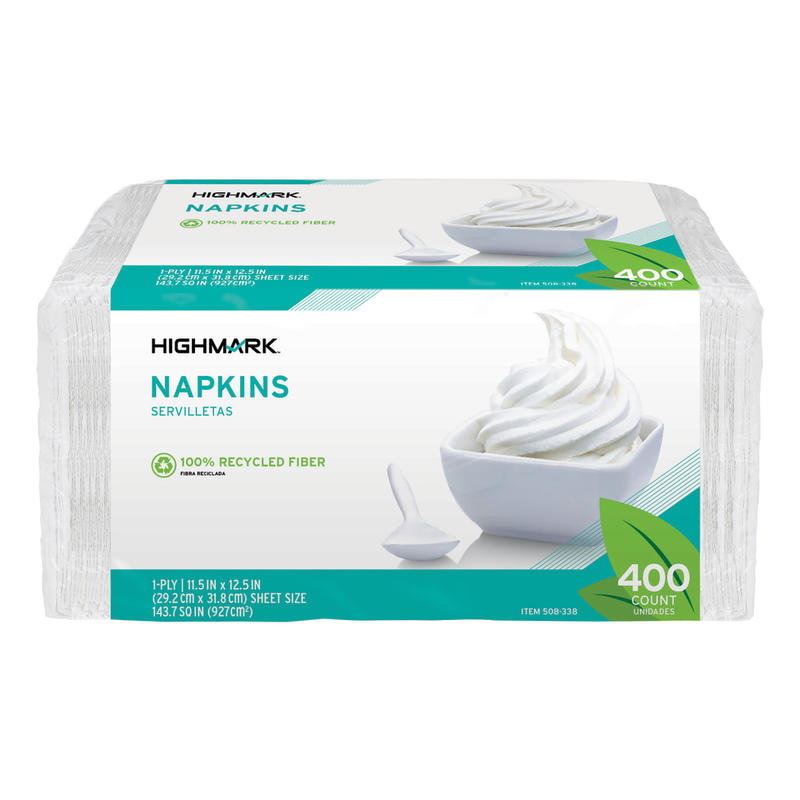 Highmark ECO Napkins, 12in x 12in, 100% Recycled, White, Pack Of 500 (Min Order Qty 10) MPN:11596