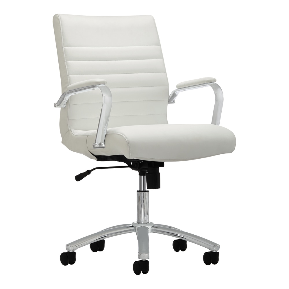 Realspace Modern Comfort Winsley Bonded Leather Mid-Back Manager Office Chair, White/Silver, BIFMA Compliant MPN:2017-2-WL