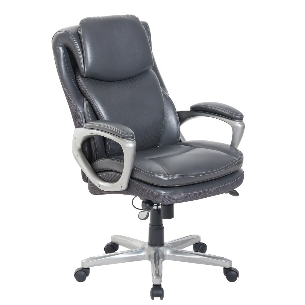 Serta Smart Layers Arlington AIR Ergonomic Bonded Leather High-Back Executive Office Chair, Dark Gray/Silver MPN:50602