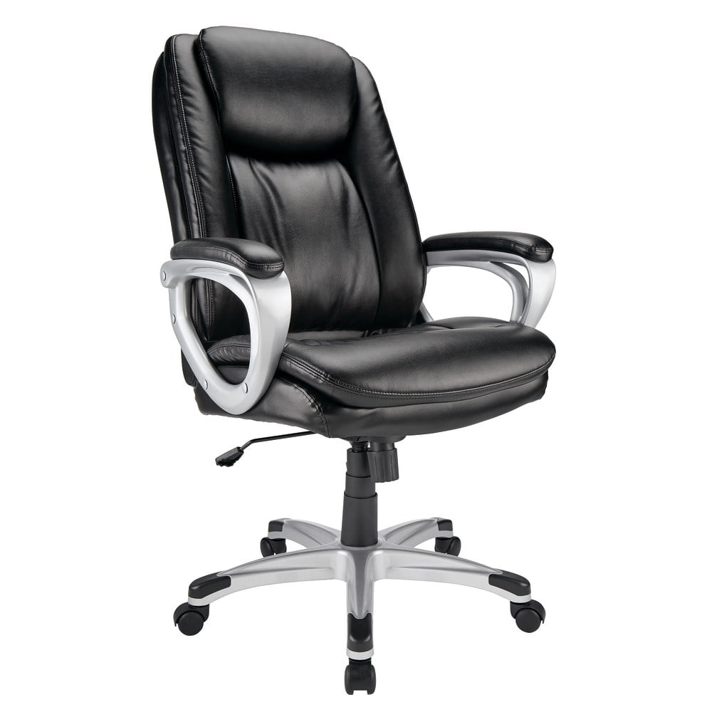 Realspace Treswell Bonded Leather High-Back Executive Office Chair, Black/Silver, BIFMA Compliant MPN:CS-2020E-BK