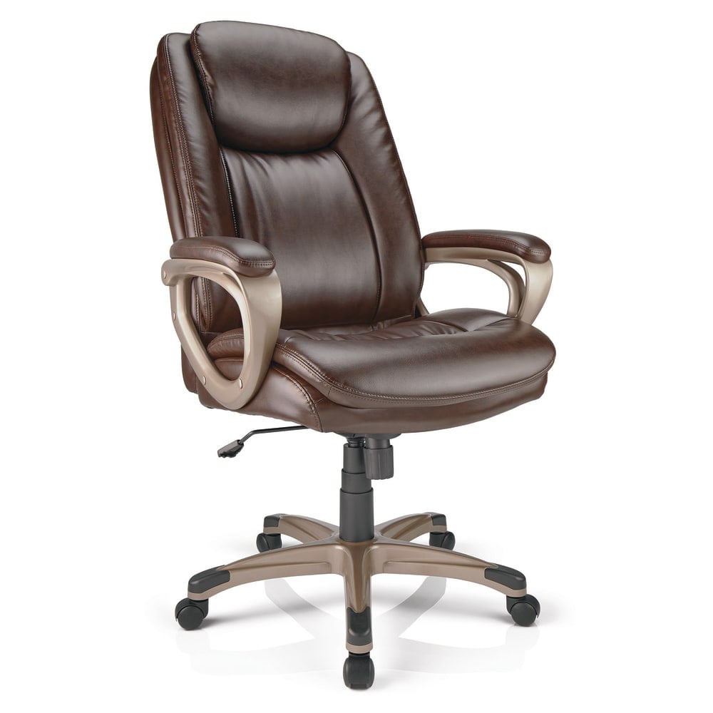 Realspace Treswell Bonded Leather High-Back Executive Office Chair, Brown/Champagne, BIFMA Compliant MPN:CS-2020E-BR