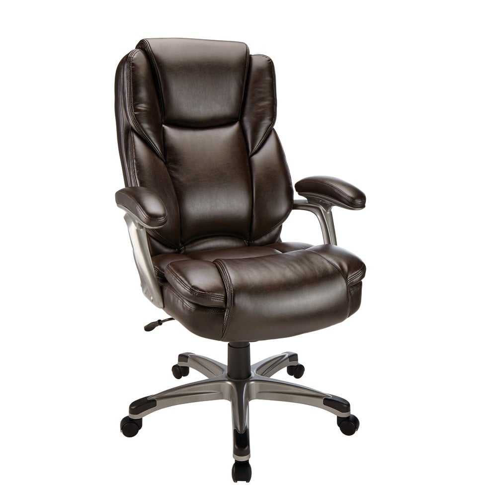 Realspace Cressfield Bonded Leather High-Back Executive Office Chair, Brown/Silver, BIFMA Compliant MPN:GF-G80766H-1