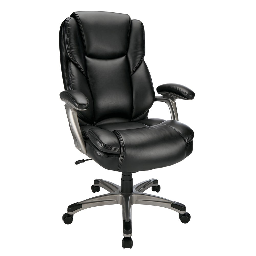 Realspace Cressfield Bonded Leather High-Back Executive Office Chair, Black/Silver, BIFMA Compliant MPN:GF-G80766H