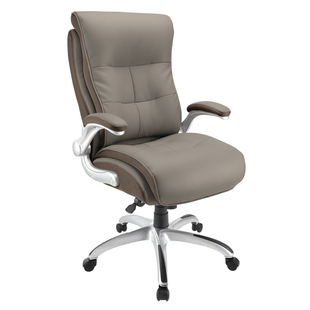 Realspace Ampresso Big & Tall Bonded Leather High-Back Office Chair, Taupe/Silver, BIFMA Compliant MPN:HLC-1526L-BT