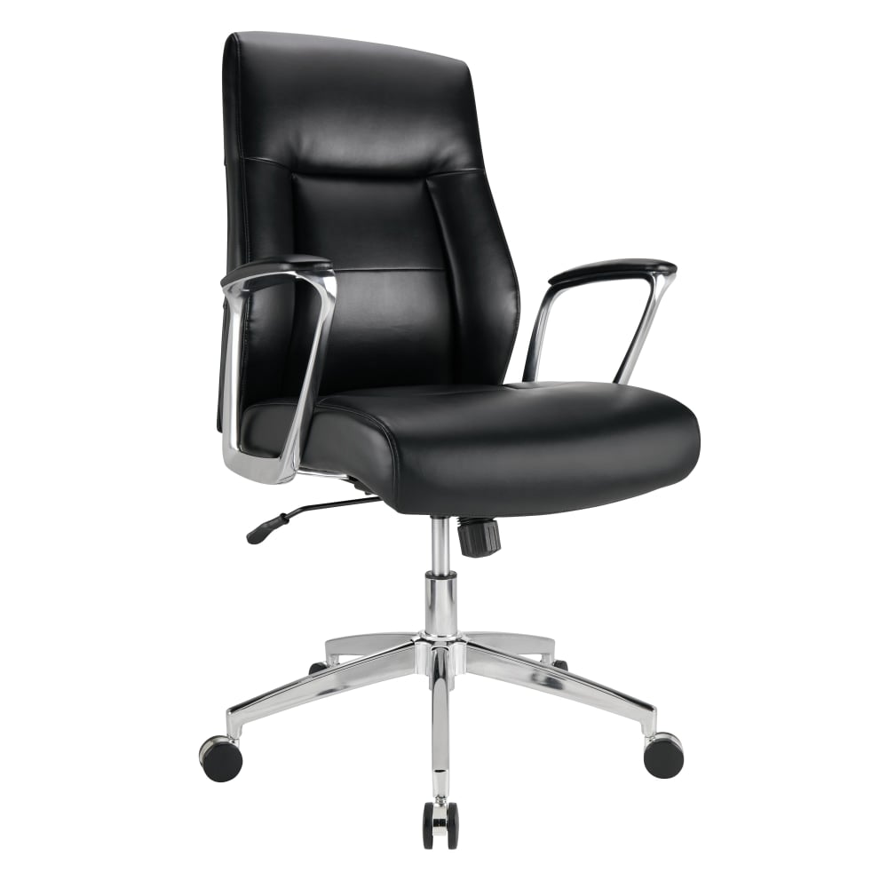 Realspace Modern Comfort Delagio Bonded Leather Mid-Back Managers Chair, Black/Silver MPN:HLC-2697LB