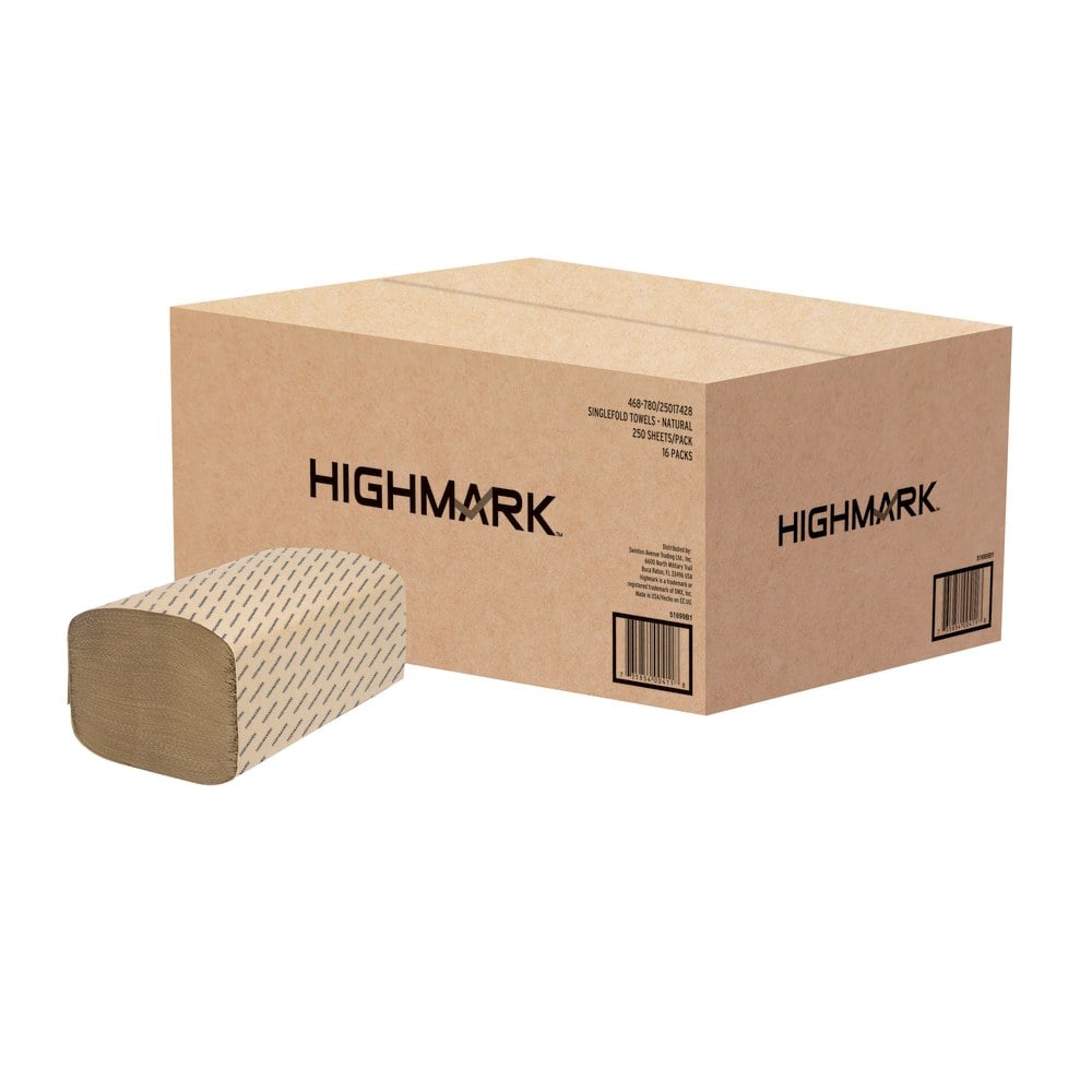 Highmark ECO Single-Fold 1-Ply Paper Towels, 100% Recycled, Natural, 250 Sheets Per Roll, Pack Of 16 Rolls (Min Order Qty 4) MPN:1699A1