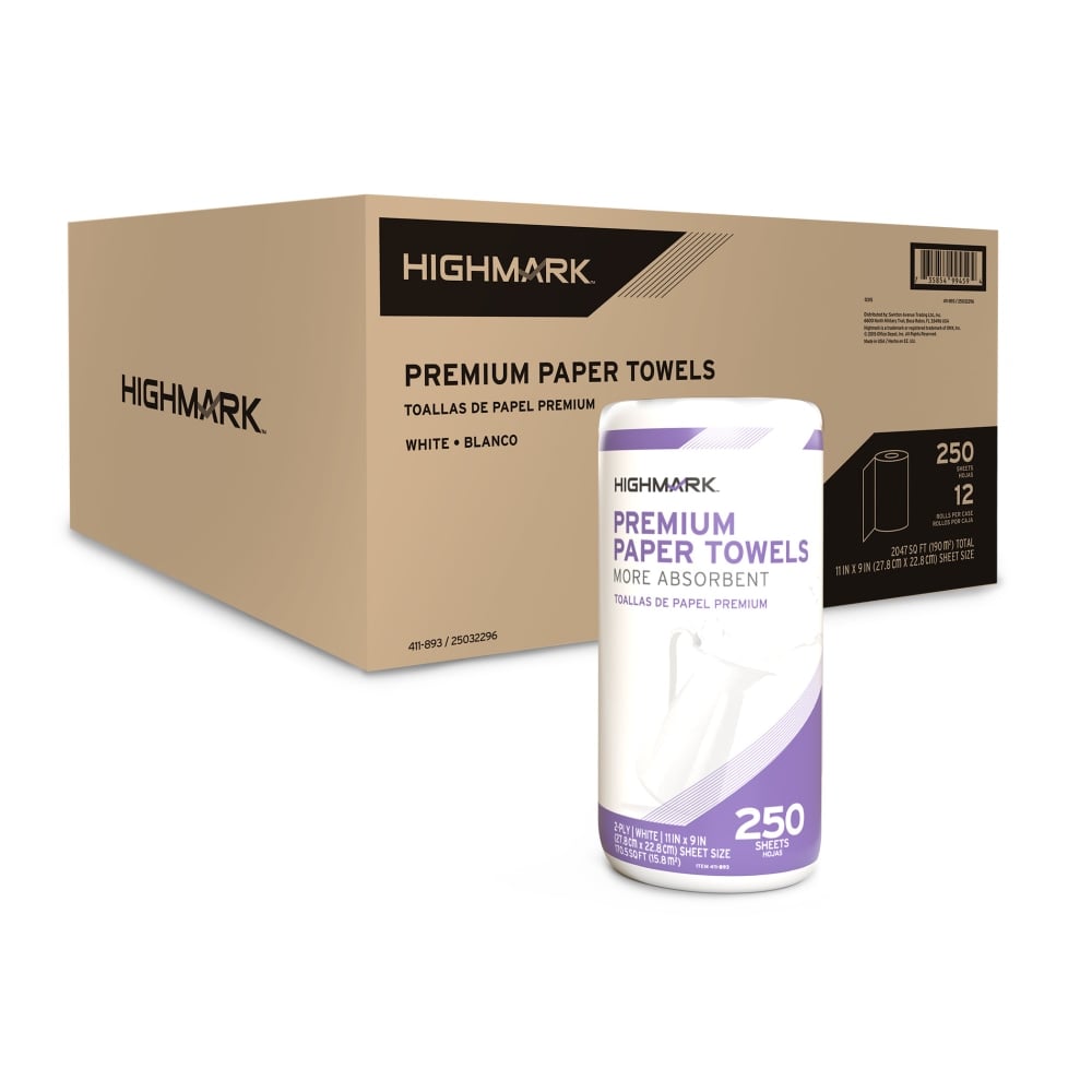 Highmark ECO 2-Ply Premium Paper Towels, 9in x 11in, 100% Recycled, 250 Sheets Per Roll, Pack of 12 Rolls (Min Order Qty 2) MPN:5131741