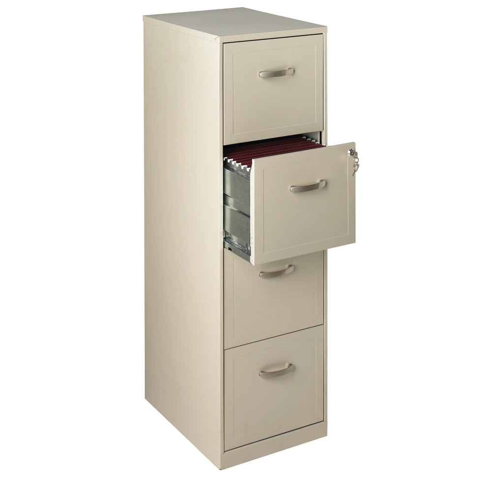 Realspace 18inD 4-Drawer Metal Vertical Letter-Size File Cabinet, Stone MPN:HID16294