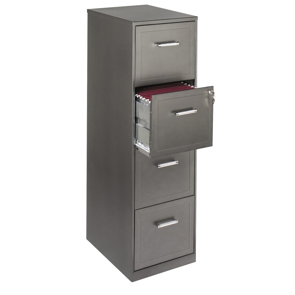 Realspace 18inD 4-Drawer Vertical Letter-Size File Cabinet, Metallic Charcoal MPN:HID16295