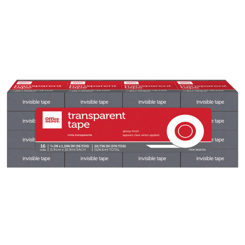 Office Depot Brand Transparent Tape Refills, 3/4in x 1,296, Clear, Pack Of 16 (Min Order Qty 3) MPN:44215-OD