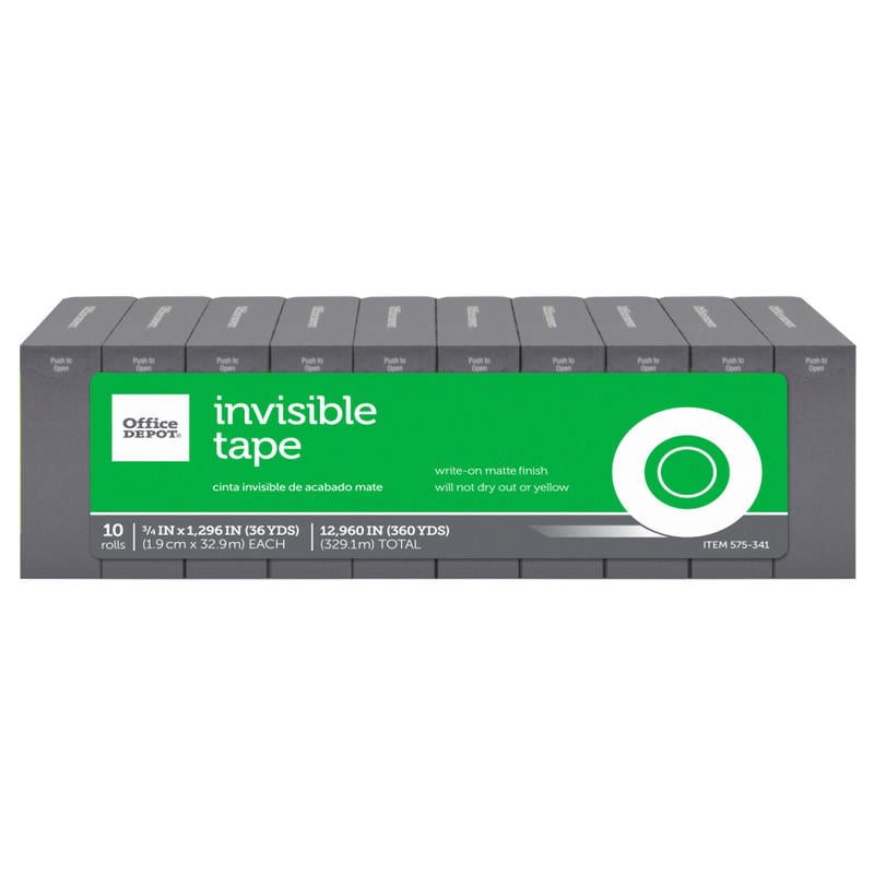 Office Depot Brand Invisible Tape Refills, 3/4in x 1,296in, Pack Of 10 (Min Order Qty 9) MPN:44412-OD