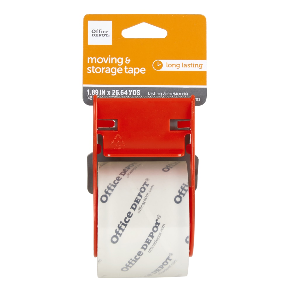 Office Depot Brand Moving & Storage Packing Tape With Dispenser, 1.89in x 26.64 Yd, Crystal Clear (Min Order Qty 27) MPN:39523-OD