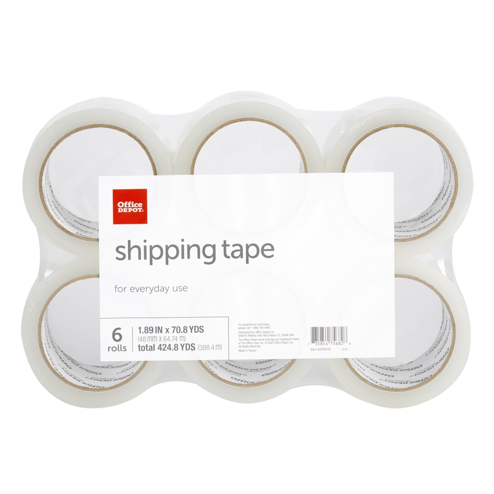 Office Depot Brand Shipping Packing Tape, 1.89in x 70.8 Yd, Clear, Pack Of 6 Rolls (Min Order Qty 7) MPN:39813-OD