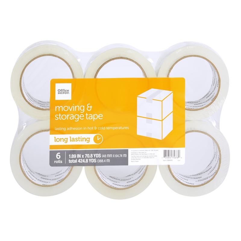 Office Depot Brand Moving & Storage Packing Tape , 1.89in x 70.8 Yd, Crystal Clear, Pack Of 6 Rolls (Min Order Qty 3) MPN:39837-OD