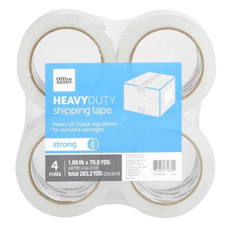 Office Depot Brand Heavy Duty Shipping Packing Tape, 1.89in x 70.8 Yd, Crystal Clear, Pack Of 4 Rolls (Min Order Qty 6) MPN:39943-OD