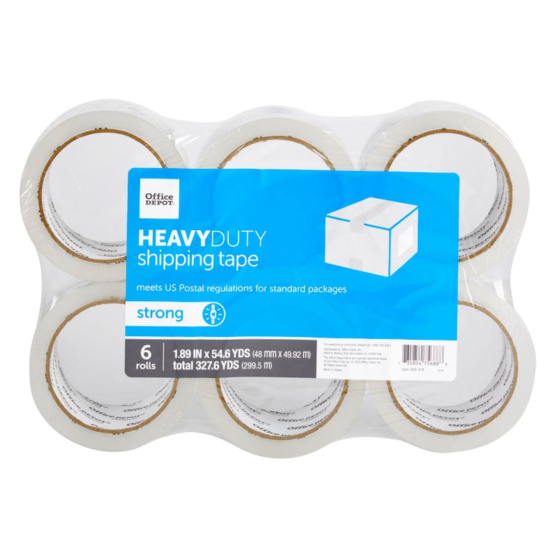 Office Depot Brand Heavy Duty Shipping Packing Tape, 1.89in x 54.6 Yd., Crystal Clear, Pack Of 6 Rolls (Min Order Qty 6) MPN:39944-OD