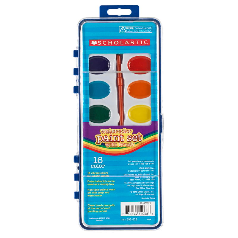 Scholastic 16-Color Watercolor Paint Set With Brush (Min Order Qty 15) MPN:JT19804