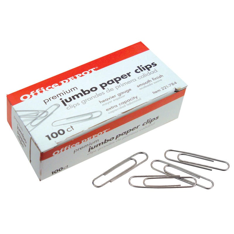 Office Depot Brand Paper Clips, 500 Total, Jumbo, Silver, 100 Per Box, Pack Of 5 Boxes (Min Order Qty 12) MPN:10009