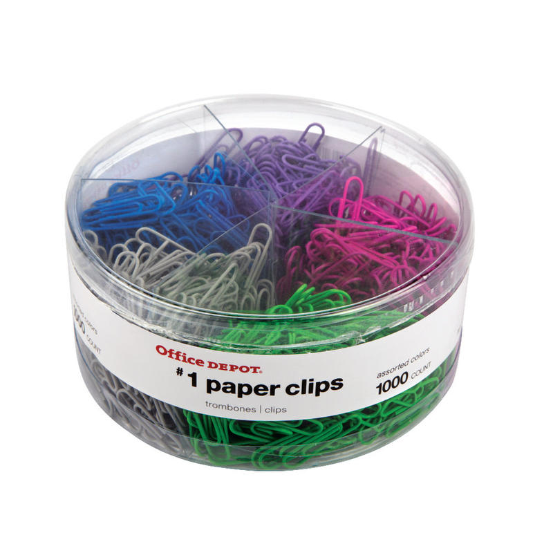 Office Depot Brand Paper Clips, Tub Of 1000, No. 1, Assorted Colors (Min Order Qty 25) MPN:2013011402