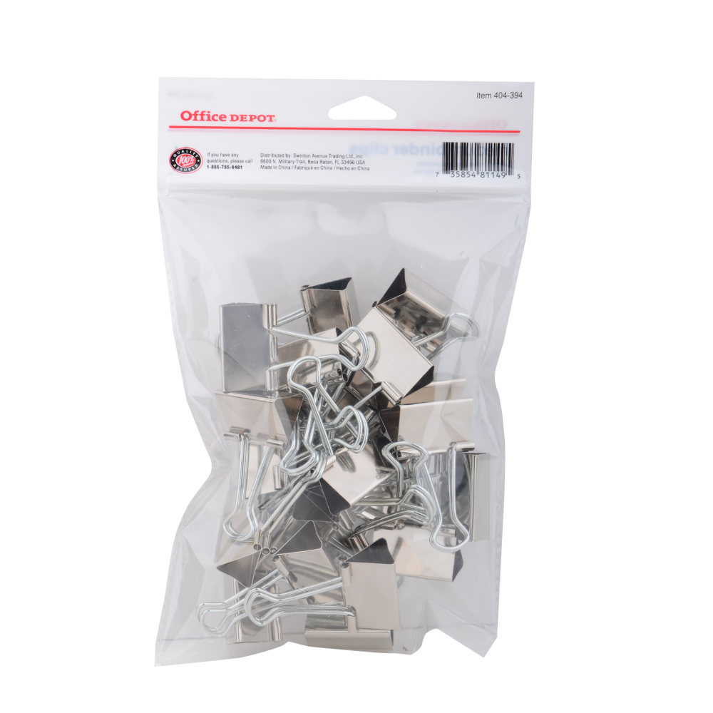 Office Depot Brand Binder Clips, Small, 3/4in Wide, 3/8in Capacity, Silver, Pack Of 24 (Min Order Qty 12) MPN:LF-50