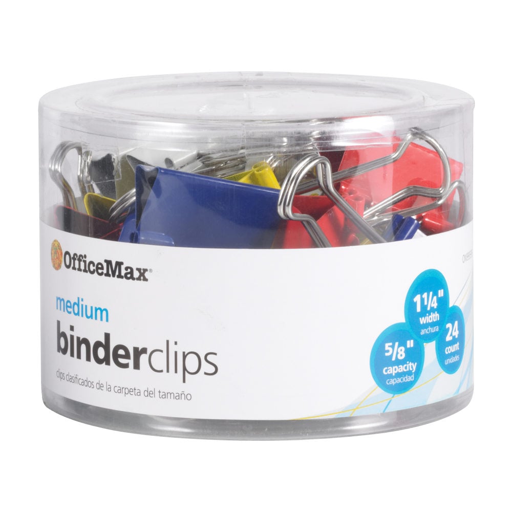 OfficeMax Brand Binder Clips, Medium, Assorted Colors, Pack Of 24 (Min Order Qty 42) MPN:OM99595