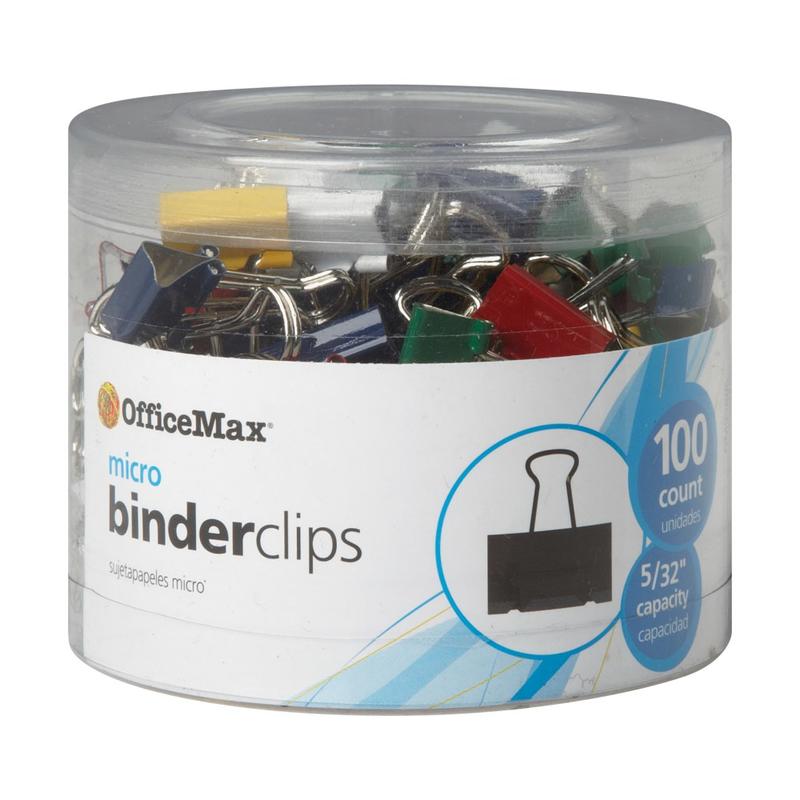 OfficeMax Multicolored Binder Clips, Micro, 100 ct. (Min Order Qty 16) MPN:OM99805