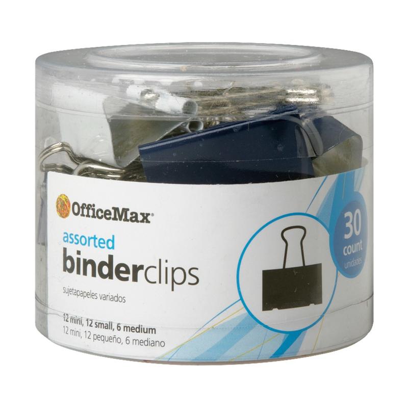 OfficeMax Multicolored Binder Clips, 12 Mini, 12 Small and 6 Medium (Min Order Qty 11) MPN:OM99809