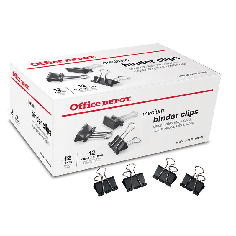 Office Depot Brand Binder Clips, Medium, 1-1/4in Wide, 5/8in Capacity, Black, Pack Of 144 (12 Boxes Of 12 Clips) (Min Order Qty 9) MPN:RTP-001948-HD-087-07